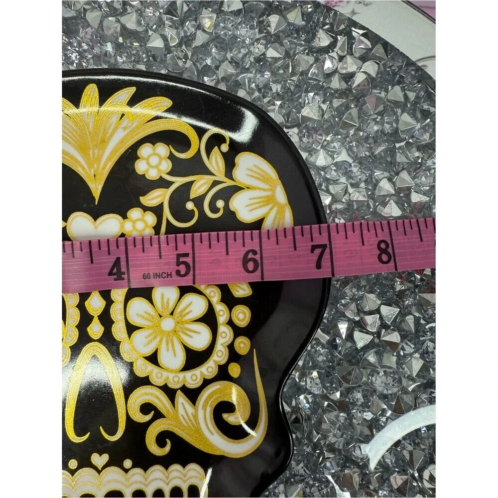 2 set plates skulls sugar skull Gold Floral Sugar Skull Tray - Black